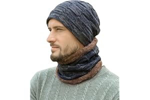 GEANANAO Winter Warme Mütze Beanie Schal Set,Hat Scarf Set,Skull Cap Neck Warmer with Thick Fleece Wintermütze und Loop Winter Scarf Fleece-Futter für Herren und Damen