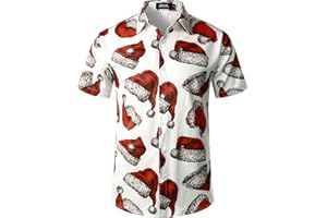 JOGAL Mens Fun Hawaiian Christmas Santa Claus Print Shirts Short Sleeve Casual Button Down Shirts