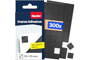 GAUDER Imanes Adhesivos Cuadrados - Parches Magnéticos Autoadhesivos para Manualidades, Notas, Fotos y Organización - Imanes para Nevera y Oficina (300 Unidades - 10 x 10 x 2 mm)