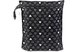 Bumkins Waterproof Wet Bags for Baby, Disney Mickey Mouse, Travel, Swimsuit, Cloth Diapers, Pump Parts, Gym Clothes, Toiletries, Strap to Stroller, Zipper Reusable Bag