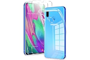 Votvloay Case for Samsung Galaxy A40 Transparent with 2 Pieces Screen Protector, Transparent Mobile Phone Case Tempered Glass Protective Case Silicone Soft TPU Gel Case Cover Protective Glass for