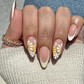 Butter Yellow Press On Nails, Yellow French Tip Press On Nails with Floral Design, Spring Press On Nails Almond Shape, 24 Pie