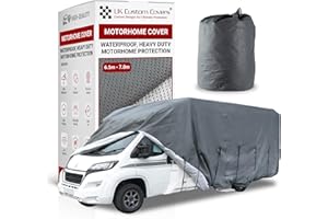 UK Custom Covers Motorhome Cover – Breathable and Waterproof Cover Motorhome for All-Weather Protection, Heavy Duty 4-Ply Fabric with UV Resistance and Secure Straps (Size 6.5 – 7.0m, Grey)