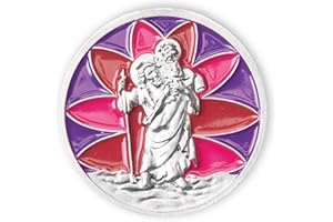 ‎FRITZ COX FRITZ COX Automedaille Christophorus 'Mosaik' in lila-rot | Plakette fürs Auto | magnetisch und selbstklebend | Autofahrer Talisman | Schutzpatron für Reisende und Kinder | 3cm