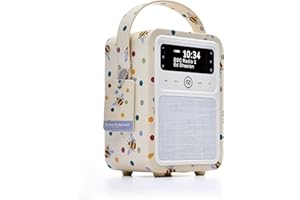 Emma Bridgewater Monty Radio Digital DAB+/DAB con Bluetooth, FM y Función de Radio-Despertador por VQ - Alimentada por Corriente y Batería Radio Portatil con Antena y Puerto USB - Abeja de Lunares
