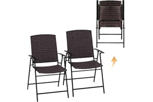 MFSTUDIO Folding Garden Chairs Set of 2, Faux Rattan Balcony Chairs, Weather Resistant, Easy to Assemble, Outdoor Wicker Chairs, Bistro, Patio, Balcony, Dining Chairs Set