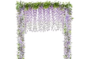 VINFUTUR Glycine artificiale ghirlanda di Wisteria fiore artificiale da appendere di simulazione in seta, decorazione per la casa, matrimonio, giardino, festa, viola