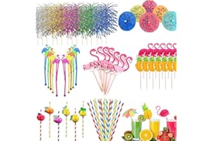 NUDFSY Cocktail Accessories for Drinks, 120pcs Cocktail Decorations,Paper Umbrellas, Sparkler Sticks, Straws, Cocktail Accessories Party Pack For Beach, Birthday, Wedding, Music Festival