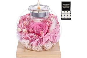 FRFG Eternal Flower Preserved Rose Rosen Glasglocke-Deko-Geschenk für Muttertag/Geburtstag/Hochzeitstag mit Natürl. Duft & Holzständer | Geschenk für Mama, Frau, Oma (Rosa)