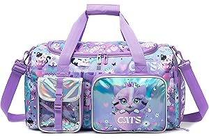 HTGROCE Dziecięca torba sportowa, torba do tańca, na weekend, dla dzieci, z przegrodą na buty, A-lila Kot, Torba podróżna