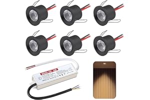 DYKUWEY Spot LED Encastrable 2W, 12V Spots Plafond,IP65 Spot Salle de Bain,mini spot Led Extra Plat 19mm,Trou Φ25-28mm spot encastrable pour Cuisine Salon Carport,Lot de 6 (Noir Blanc Chaud 3000K)