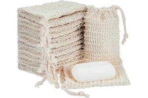 KIPETTO 15 Stück Seifensäckchen Natürlicher Sisal Seifenbeutel Peeling Kordelzug Seifensack Vegan für Duschbad, 14 x 9 cm
