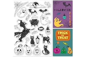 ORIGACH Tampon Transparent Halloween pour la Fabrication de Cartes Sorcière Citrouille Fantôme Crâne Tampons en Silicone pour DIY Scrapbooking Album Décoratif