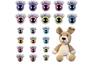 POFIBO 20 Stück Sicherheitsaugen für Häkeltiere, 20mm & 16mm Glitzer Puppenaugen Sicherheitsaugen mit Wimpern und Unterlegscheiben, Kunststoff Bunt Augen für Häkeltiere Amigurumi DIY Basteln