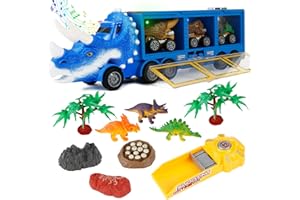 Victse Camión Transportador de Dinosaurios, Juego de Dinosaurios con Luz y Sonido, Coches de Dinosaurios Figuras de Juego de Dinosaurios para Niños y Niñas (Blue)