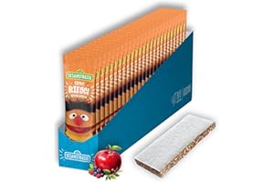 ‎SESAMSTRASSE Sesamstrasse Bio Fruchtriegel Ernie, mit Apfel & Beere, 25er Pack (25 Stück x 25g), Großpackung auf Getreide Basis, Früchteriegel für Kinder ab 3 Jahren, bio, vegan