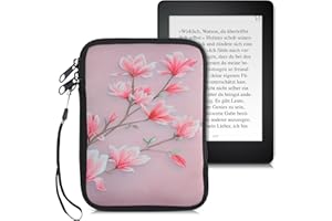kwmobile Neoprene e-Reader Pouch Size 6" eReader - Universal eBook Sleeve Case with Zipper, Wrist Strap - Pink/White/Dusty Pink