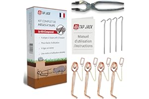 TAP JACK Pieges A Taupes - Lot de 4 + Pince Installation Facile - Anti-Taupe Professionnel Efficace - Systeme a Putange Resistant - Controle Rapide Et Naturel des Taupes - Lutte Contre Nuisibles - sans Petard