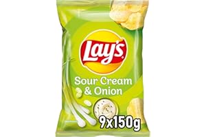 ‎LAY'S Lay's Sour Cream & Onion – Knusprig gewürzte Kartoffelchips für eine gelungene Party (9 x 150 g) (Verpackungsdesign kann abweichen)