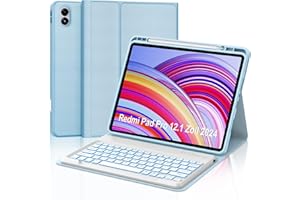 SENGBIRCH Teclado para Redmi Pad Pro 12,1 Pulgada - Funda Teclado para Redmi Pad Pro 2024, Teclado Español Ñ Bluetooth Retroiluminación para Redmi Pad Pro 12,1 Pulgada 2024, Azul Claro