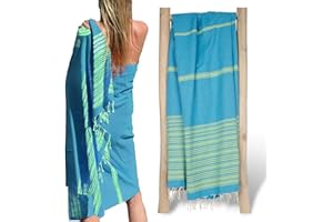 ZusenZomer Fouta Hammam ręcznik kąpielowy XXL, ręcznie tkany, tunezyjski ręcznik plażowy dla kobiet i mężczyzn, chłonny, lekki ręcznik do sauny, 100% bawełna (turkusowo-limonkowy)
