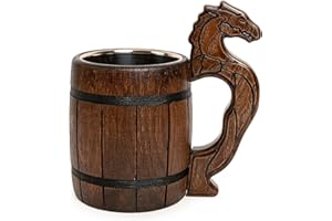 TESLYAR Jarra Madera 600 ml | Cerveza Regalo Hombre | Jarra Vikinga | Jarra Cerveza | Regalo Original Hombre | Dragón