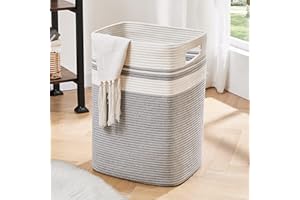 YOCOLE Panier à Linge Tissé Coton, 60L Grand Pliable Corbeille à Linge Panier Rangement Bébé, Laundry Basket Panier avec Anse Pour Jouets, Vêtements, Couvertures, 38x30x50cm