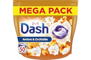 Dash 2-en-1 PODS Lessive En Capsules, 50 Lavages, Ambre et Orchidée, Ultra Nettoyant Et Fraîcheur Longue Durée, Élimine Les Saletés et Taches, Fabriqué en France