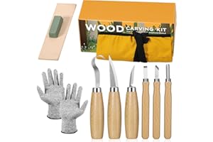 YHLAWM Strumenti Per Intaglio Del Legno 10 in 1, Kit Intaglio Legno include 6 Coltelli da Intaglio per Adulti, Bambini, Principianti, Guanti Resistenti al Taglio, Accessori per lucidatura, Borsa di Tela