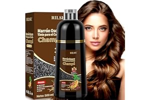 RILSIC Hair Dye Shampoo 3 en 1,Champu Tinte Canas Marrón Oscuro, Tinte Pelo Cubre Canas, Champú Tinte Color Canas Instantáneo, Shampoo para Teñir Canas Tinte Pelo En Minutos para Mujer Hombre (500 ml)