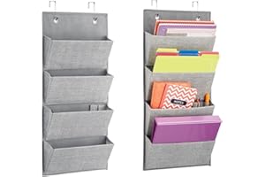 mDesign Zestaw 2 wiszących organizerów w stylu juty (szary) – duży organizer do szafy z oddychającego polipropylenu – kieszenie materiałowe do zawieszenia na drzwiach lub do montażu na ścianie