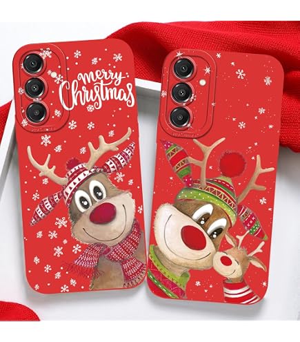Vauki 2 Custodie Natalizie Per IPhone 15 Con Cordino - Rosso Morbido Con Renna E Babbo Natale - 2