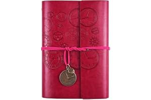 ASTEN Diario di Viaggio in Pelle, Ricaricabile, con Rilegatura a Spirale Vintage, Quaderno di Viaggio Taccuino in Pelle, con Carta a Righe, Regalo per Ragazze, Ragazzi, Formato A6, 18 x 13 cm, colore rosa