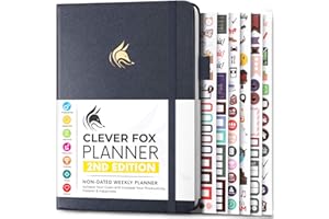 Clever Fox Planificateur 2e édition – Planificateur d'objectifs hebdomadaires et mensuels colorés, organiseur de gestion du temps et de productivité, non daté, A5 (noir argenté)