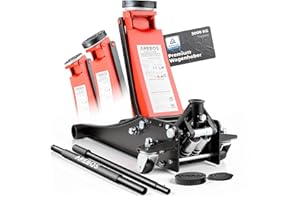 ‎AREBOS Arebos 3T Hydraulischer Rangierwagenheber flach | Unterfahrhöhe 75-505 mm | Doppelkolben | 2 Auflagen | Wagenheber Jack | Heber Ständer KFZ Auto PKW