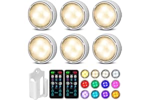 Onumii Lampe de Placard par Batterie RGBW 16 Couleurs Dimmable Armoire Veilleuse LED Lampe à Led sans fils pour étagère, étagère de comptoir, bibliothèque, armoires (lot de 6 Blanc)