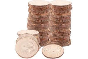 APACALI 50 Stück Holzscheiben zum Basteln, 6-7cm Baumscheiben, Kleine Baumscheiben zum Basteln mit Rinde, Holzscheiben Ohne Loch, Rund Deko Holzscheiben Klein für DIY, Hochzeit, Mittelstücke
