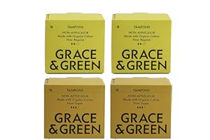 GRACE AND GREEN Grace & Green 72 Non-Applicator Tampons - Regular & Super Size - Eco-Friendly Period Products | Biodegradable Packaging | B-Corp Certified | Safe & Sustainable | 2 Packs x 18 Regular & 18 Super Size
