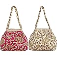 Kuber Industries 2 Pieces Polyester Embroidered Woman Potli Bag, Pink & Cream - Ctktc031402 - Women's