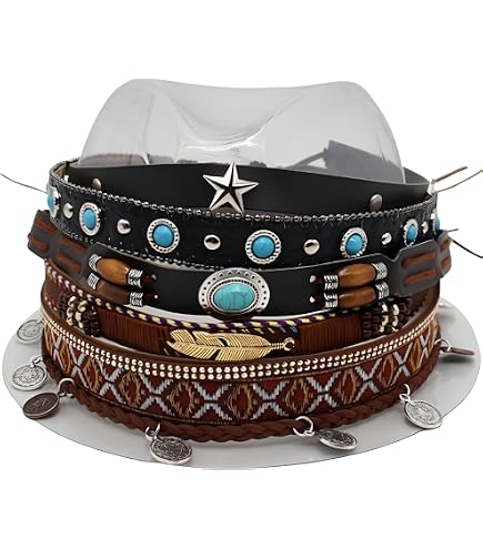 GORGECRAFT Bandeau Chapeau Cowboy Cuir PU Marron – 2 Styles Vintage Avec Pompon, Ceinture Réglable Pour Chapeau Western Cowgirl