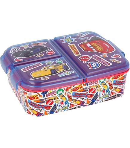 KIDS LICENSING HOVUK Hot WheeIs - Contenitore per il pranzo per ragazzi, 14 cm, con 3 scomparti, in plastica, riutilizzabile, senza BPA, per scuola, bambini e regalo di compleanno per 3 anni