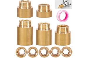 WUISOLQP 5 Stück Hahnverlängerung 1/2 Zoll, Messing Hahnverlängerung 10mm/15mm/20mm/25mm/30mm, Messing Verlängerung Fitting mit Dichtungsband, Hahnverlängerung für Wasserhähne, Eckventile & Duschköpfe