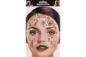 Andrea-Moden Gesichts-Tattoo Set Steampunk Klebetattoos - Tolles Glitzer Make up zu Zeitreise Verkleidungen