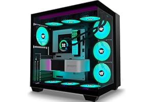 KEDIERS PC Gehäuse- vorinstalliert 9 ARGB-Lüfter, ATX Mid Tower Gaming Gehäuse, mit doppeltem gehärtetem Glas Vollbild Computergehäuse (Schwarz, H9)