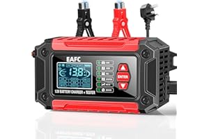 EAFC 12V 6A 2-in-1 Smart Car Battery Charger & Tester with LCD Display – Auto Diagnostic Tool for Car Motorcycle Truck SUV Boat & AGM/LiFePO4 Batteries