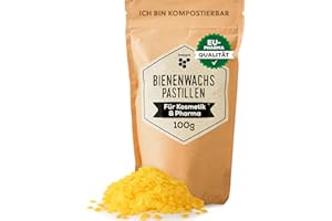 ‎BEEGUT beegut Bienenwachs Pastillen - 100% natürliches Bienenwachs - perfekt für Kosmetik, Bienenwachstücher oder als Kerzenwachs - 100g nachhaltig verpackt