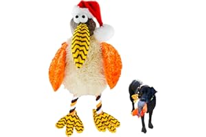 SCARLAROO.COM Scarlaroo Festive Turkey Tom Plush Christmas Toy for Dogs - Soft Fur, Squeaky Belly & Rope Legs - Christmas Dog Toy Presents for Medium and Large Dogs