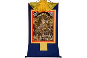 Gandhanra Thangka Tibétain - Padmasambhava Guru Rinpoch Thangka - Peinture Tantrique Bouddha à Dorure - Tapisserie Mural pour Décoration Zen - Méditation et Relaxation Spirituelle