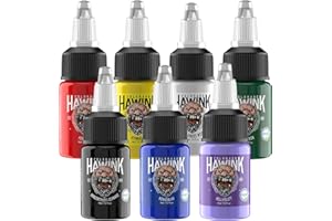 HAWINK Tinta Kit de Tatuajes 1/2oz (15 ml) Siete Botellas de Tinta Profesional Accesorios para Tatuajes Ink Tattoo TI203DE-15-7