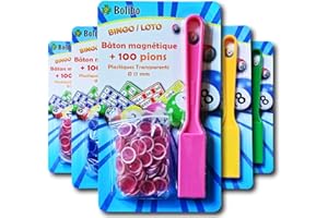 Bolibo JETON Loto magnétique Rose - Bâton magnétique + 100 PIONS - 17 mm de diamètre - Coloris au Choix - Bleu, Orange, Jaune, Vert, Rouge, Violet, etc... - Bingo (Rose)